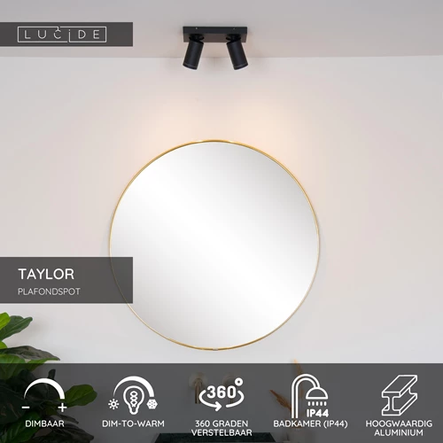 Lucide TAYLOR - Plafondspot Badkamer - LED Dim to warm - GU10 - 2x5W 2200K/3000K - IP44 - Zwart - USP